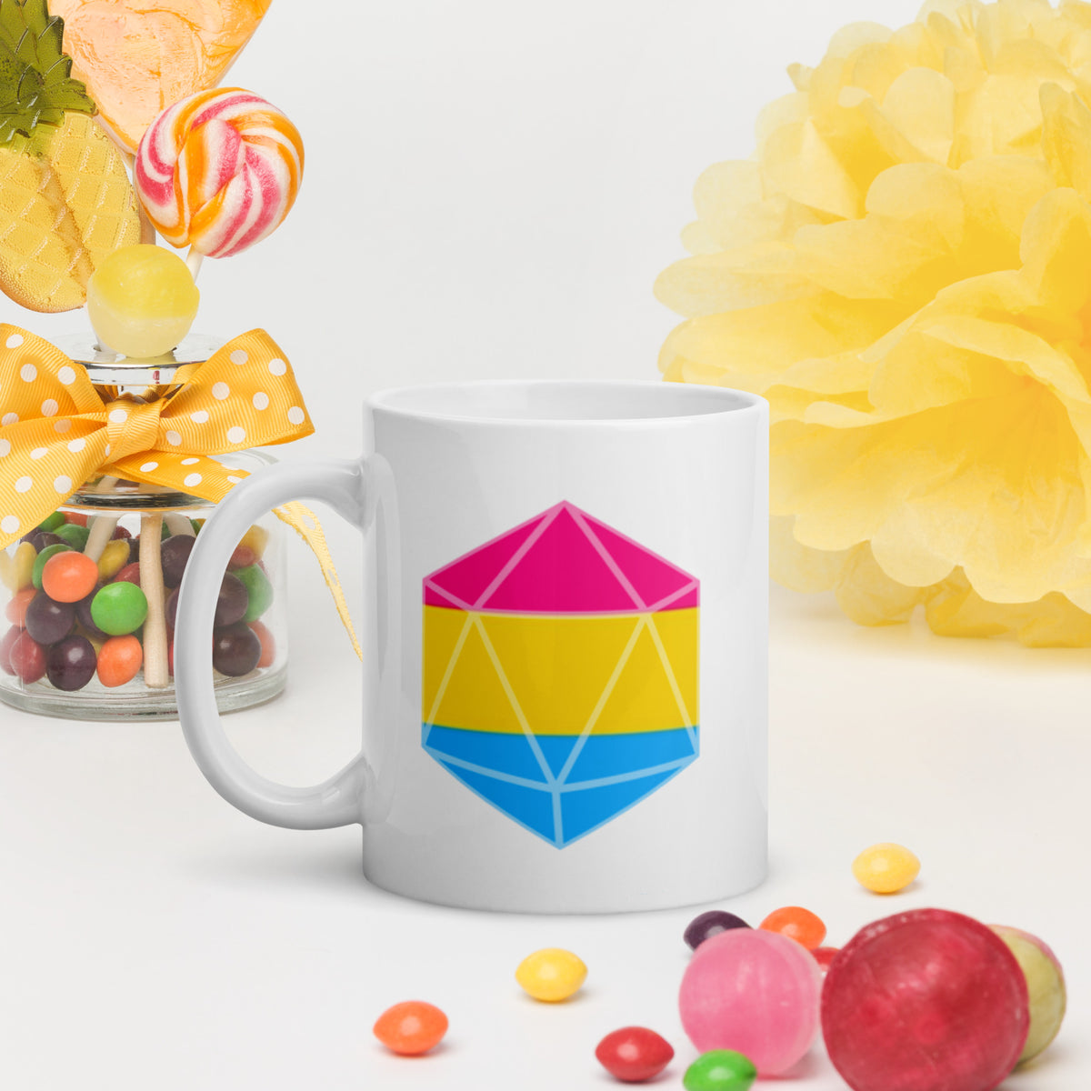 Pride Dice - Pansexual - Weiße, glänzende Tasse