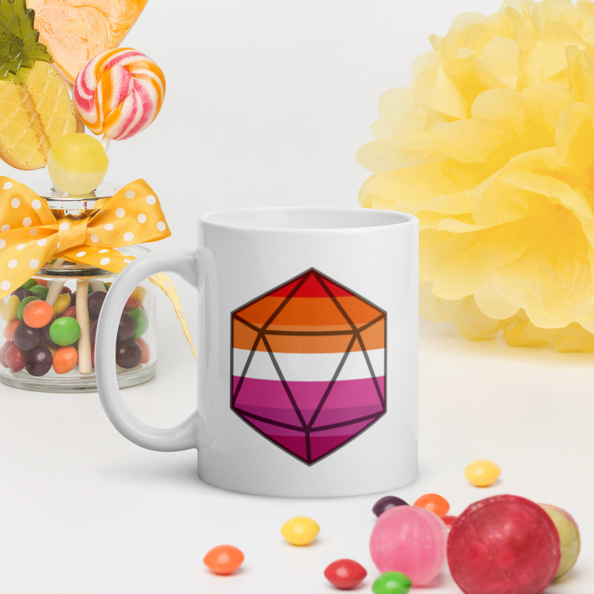 Pride Dice - Lesbian - Weiße, glänzende Tasse