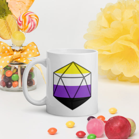 Pride Dice - Nonbinary - Weiße, glänzende Tasse