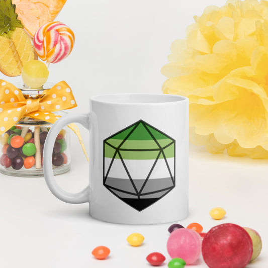 Pride Dice - Aromantic - Weiße, glänzende Tasse