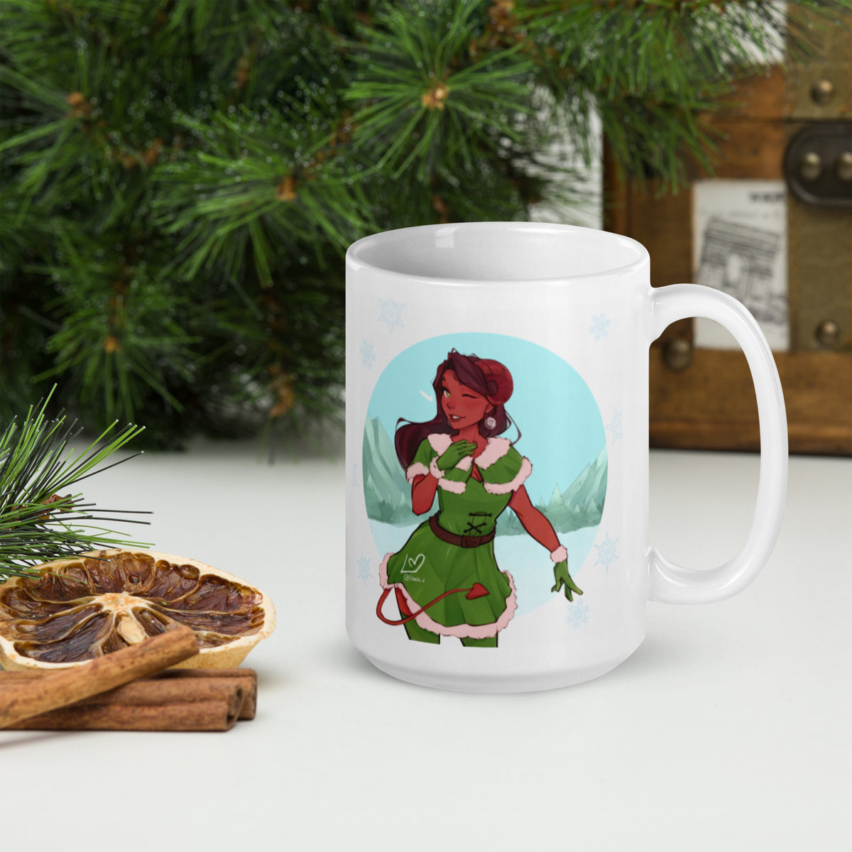 Christmas Tiefling - weiße, glänzende Tasse